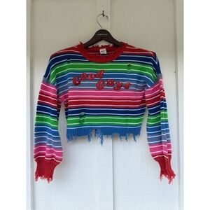 Chucky Childs Play Good Guys Striped Distressed Cropped Knit Sweater XS Multi